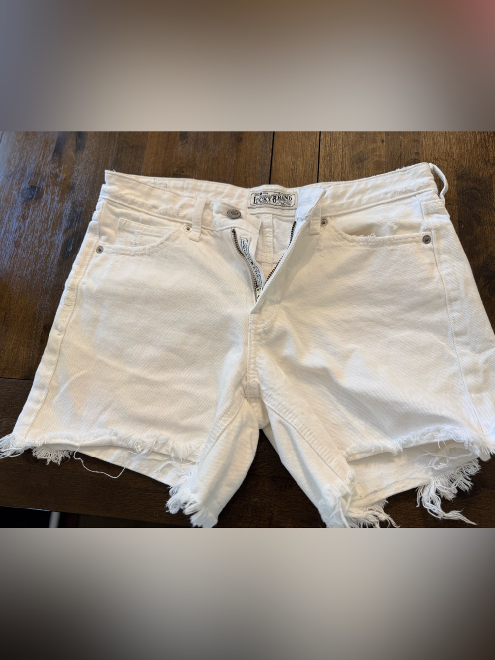 Lucky Brand White Denim Cutoff Shorts with Frayed Hem